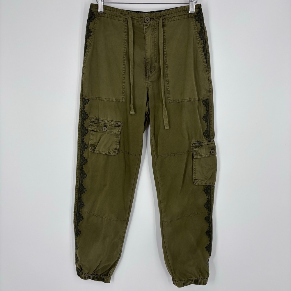 Sundance Embroidered Side Stripe Utility Cargo Jogger Pants Women 2 Olive Green